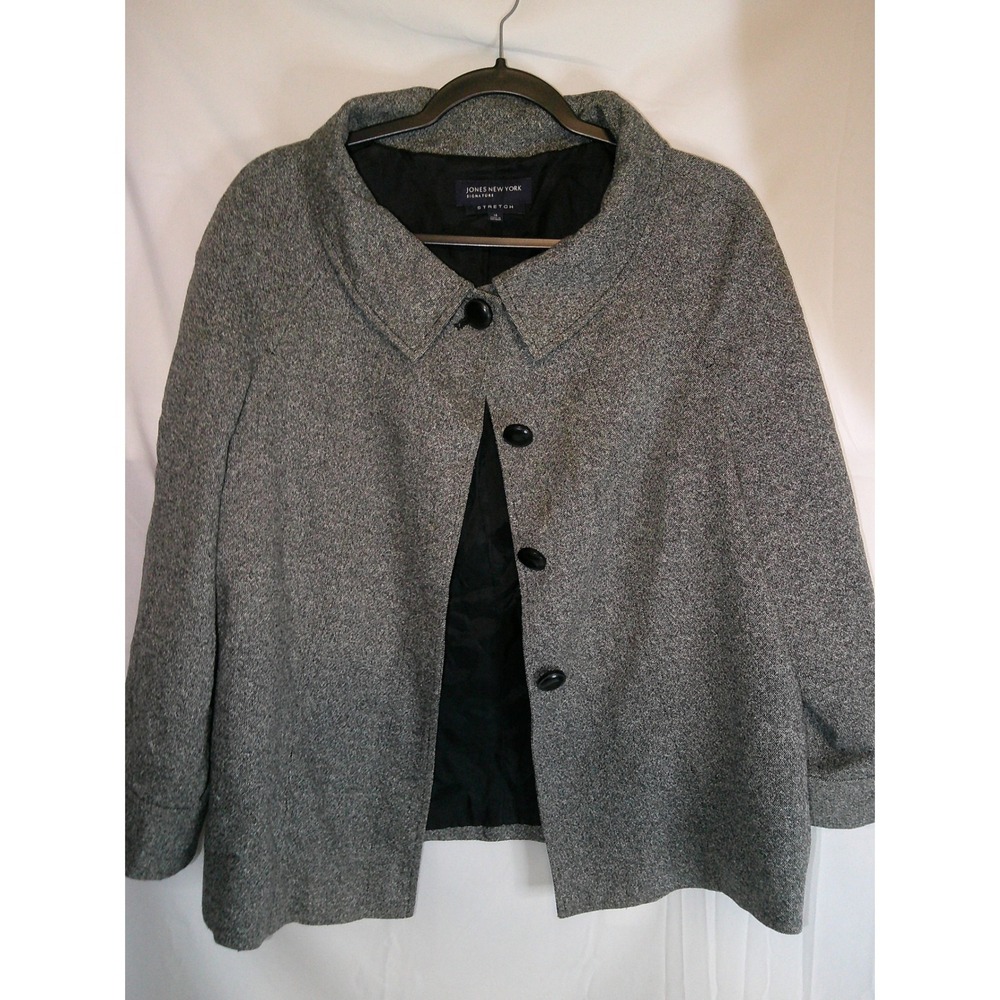 Jones New York Signature Women's Gray Tweed‎ Collar Button Front Coat Size 14